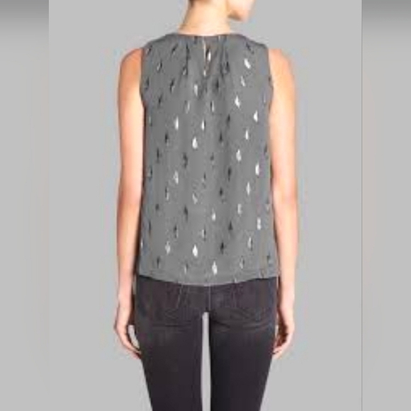Joie Kastra Granite Diamond Print Flowy Tank Top Blouse Gray Metallic - Picture 3 of 11